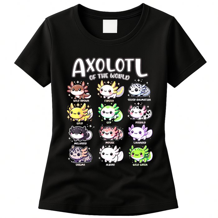 Axolotls Of The World Kawaii Types Of Axolotl Fish Amphibian Womens T-Shirt
