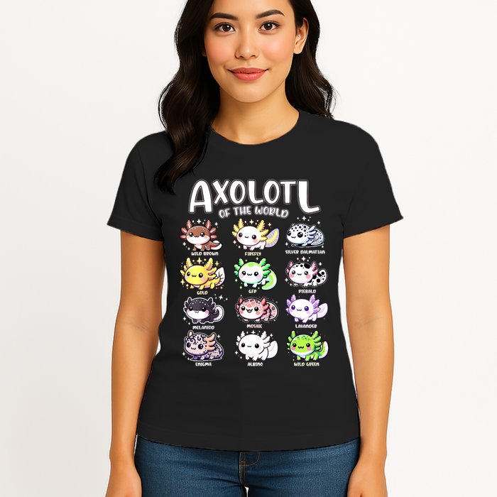 Axolotls Of The World Kawaii Types Of Axolotl Fish Amphibian Womens T-Shirt