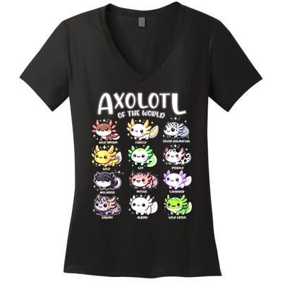 Axolotls Of The World Kawaii Types Of Axolotl Fish Amphibian Women's V-Neck T-Shirt