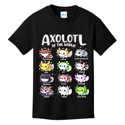 Axolotls Of The World Kawaii Types Of Axolotl Fish Amphibian Kids T-Shirt