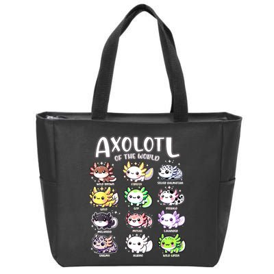Axolotls Of The World Kawaii Types Of Axolotl Fish Amphibian Zip Tote Bag