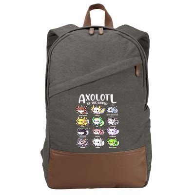 Axolotls Of The World Kawaii Types Of Axolotl Fish Amphibian Cotton Canvas Backpack