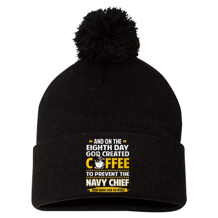 Chief And On The 8th Day God Created Coffee Na Vy Pom Pom 12in Knit Beanie