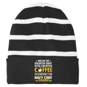 Chief And On The 8th Day God Created Coffee Na Vy Striped Beanie with Solid Band