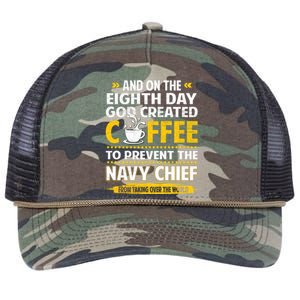 Chief And On The 8th Day God Created Coffee Na Vy Retro Rope Trucker Hat Cap