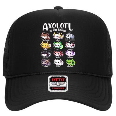 Axolotls Of The World Kawaii Types Of Axolotl Fish Amphibian High Crown Mesh Back Trucker Hat