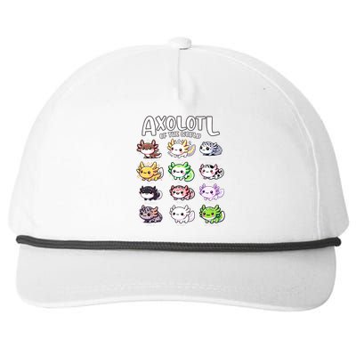 Axolotls Of The World Kawaii Types Of Axolotl Fish Amphibian Snapback Five-Panel Rope Hat