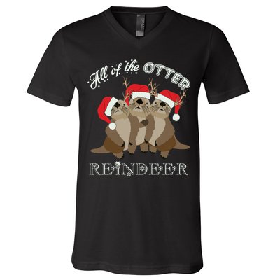 All Of The Otter Reindeer Funny Other Christmas V-Neck T-Shirt