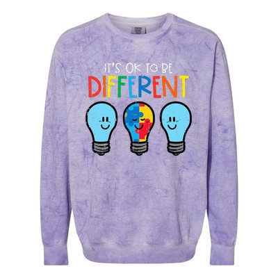 Autism Ok To Be Different Light Bulb Awareness Colorblast Crewneck Sweatshirt