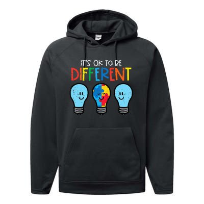 Autism Ok To Be Different Light Bulb Awareness Performance Fleece Hoodie