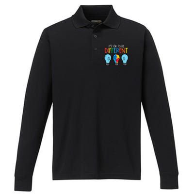 Autism Ok To Be Different Light Bulb Awareness Performance Long Sleeve Polo