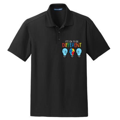 Autism Ok To Be Different Light Bulb Awareness Dry Zone Grid Polo