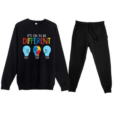 Autism Ok To Be Different Light Bulb Awareness Premium Crewneck Sweatsuit Set