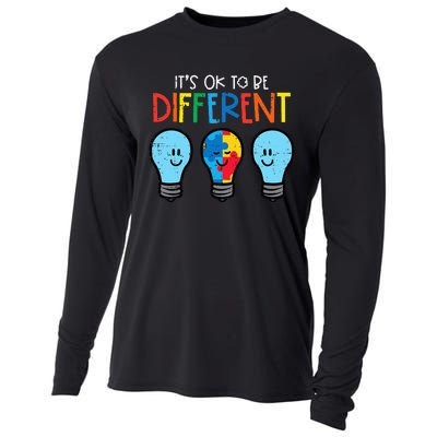 Autism Ok To Be Different Light Bulb Awareness Cooling Performance Long Sleeve Crew