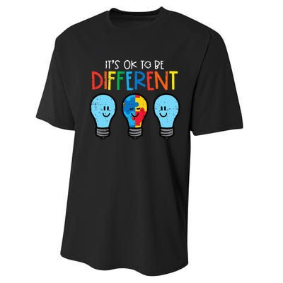 Autism Ok To Be Different Light Bulb Awareness Performance Sprint T-Shirt