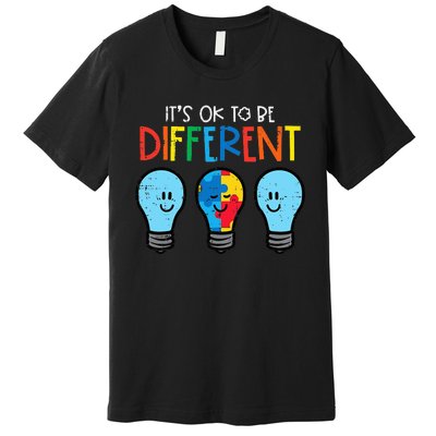 Autism Ok To Be Different Light Bulb Awareness Premium T-Shirt