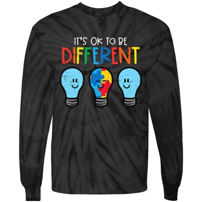 Autism Ok To Be Different Light Bulb Awareness Tie-Dye Long Sleeve Shirt