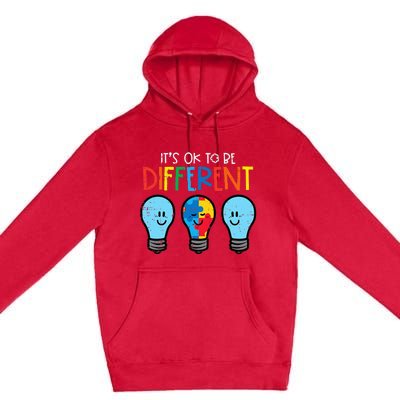 Autism Ok To Be Different Light Bulb Awareness Premium Pullover Hoodie