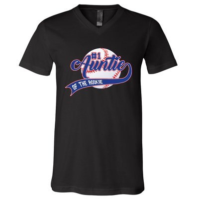 Auntie Of The Rookie 1st Birthday Baseball Family Rookie V-Neck T-Shirt