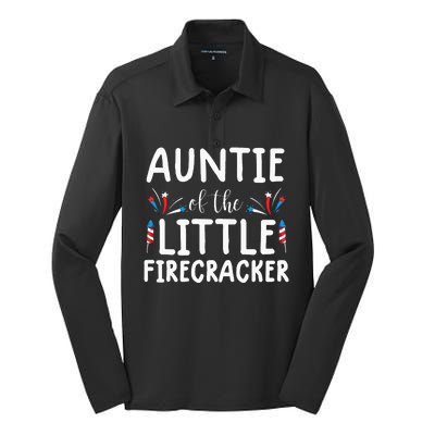 auntie of the little firecracker funny 4th of july Silk Touch Performance Long Sleeve Polo