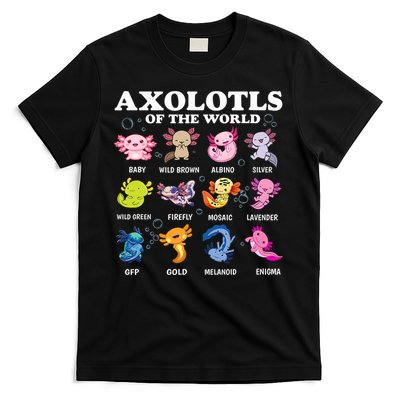 Axolotls Of The World Kawaii Axolotl Animals Fish Amphibian T-Shirt