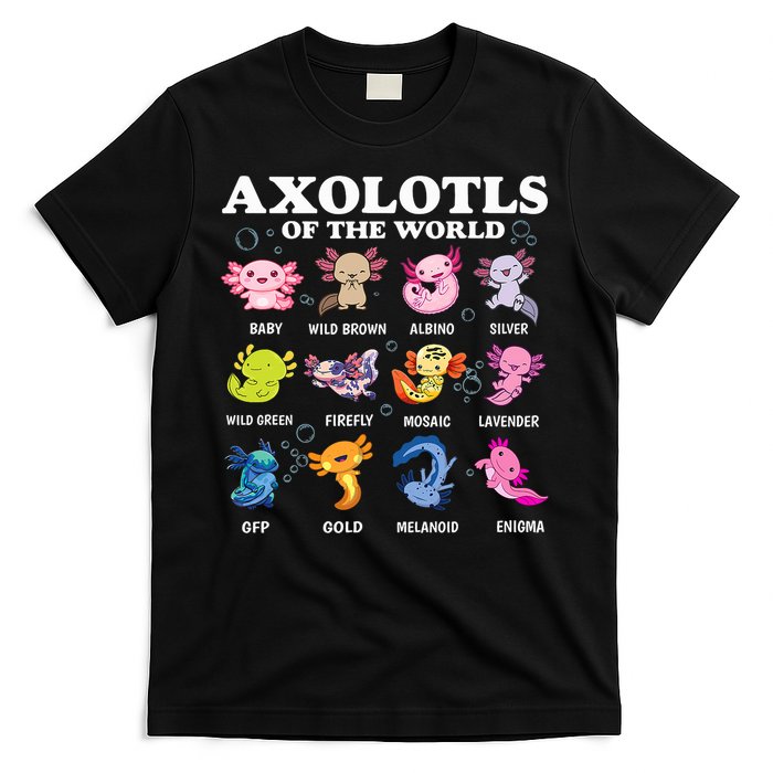 Axolotls Of The World Kawaii Axolotl Animals Fish Amphibian T-Shirt