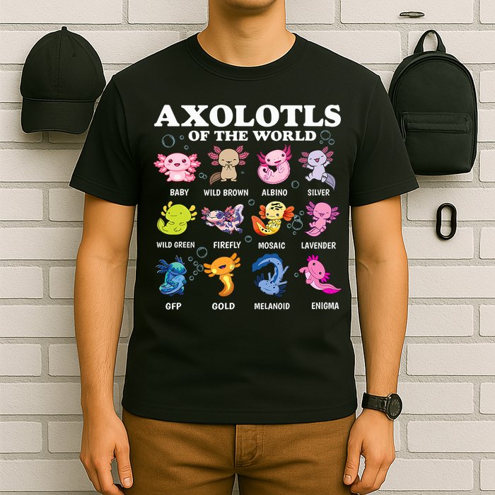 Axolotls Of The World Kawaii Axolotl Animals Fish Amphibian T-Shirt