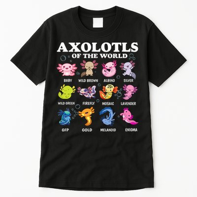 Axolotls Of The World Kawaii Axolotl Animals Fish Amphibian Tall T-Shirt