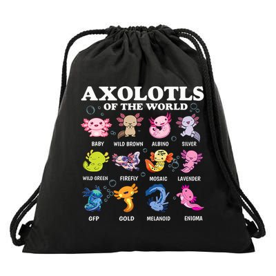 Axolotls Of The World Kawaii Axolotl Animals Fish Amphibian Drawstring Bag