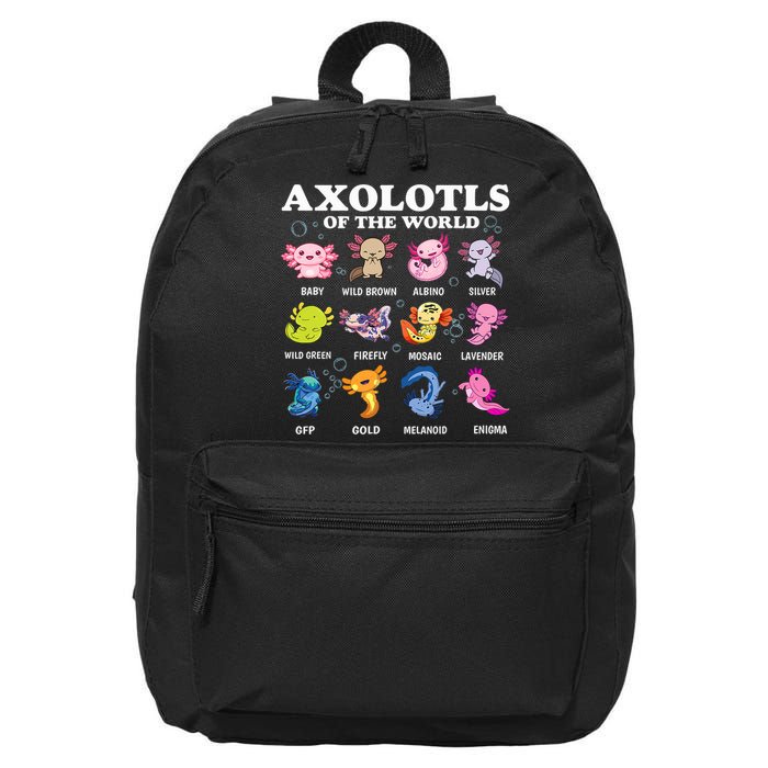Axolotls Of The World Kawaii Axolotl Animals Fish Amphibian 16 in Basic Backpack