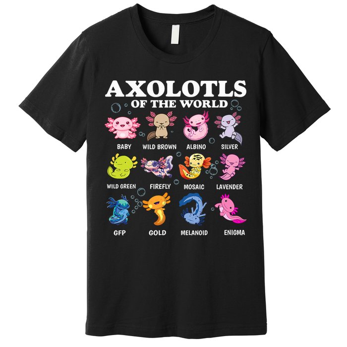 Axolotls Of The World Kawaii Axolotl Animals Fish Amphibian Premium T-Shirt