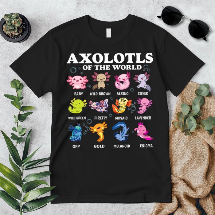 Axolotls Of The World Kawaii Axolotl Animals Fish Amphibian Premium T-Shirt