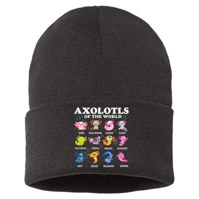 Axolotls Of The World Kawaii Axolotl Animals Fish Amphibian Sustainable Knit Beanie
