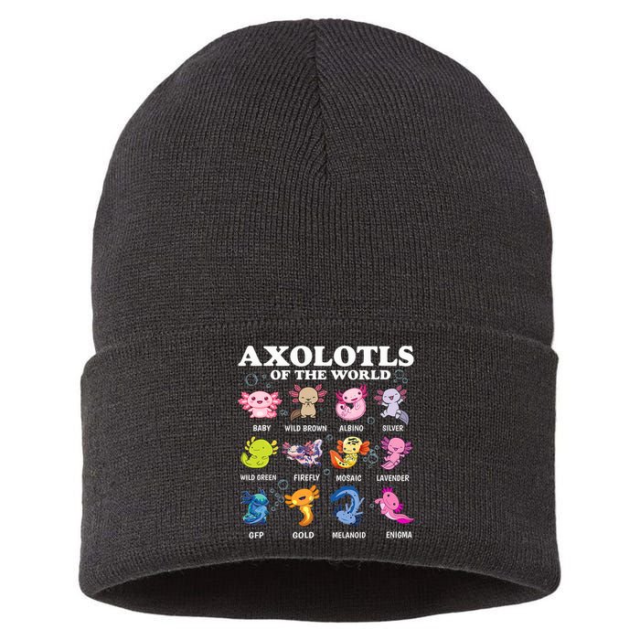 Axolotls Of The World Kawaii Axolotl Animals Fish Amphibian Sustainable Knit Beanie
