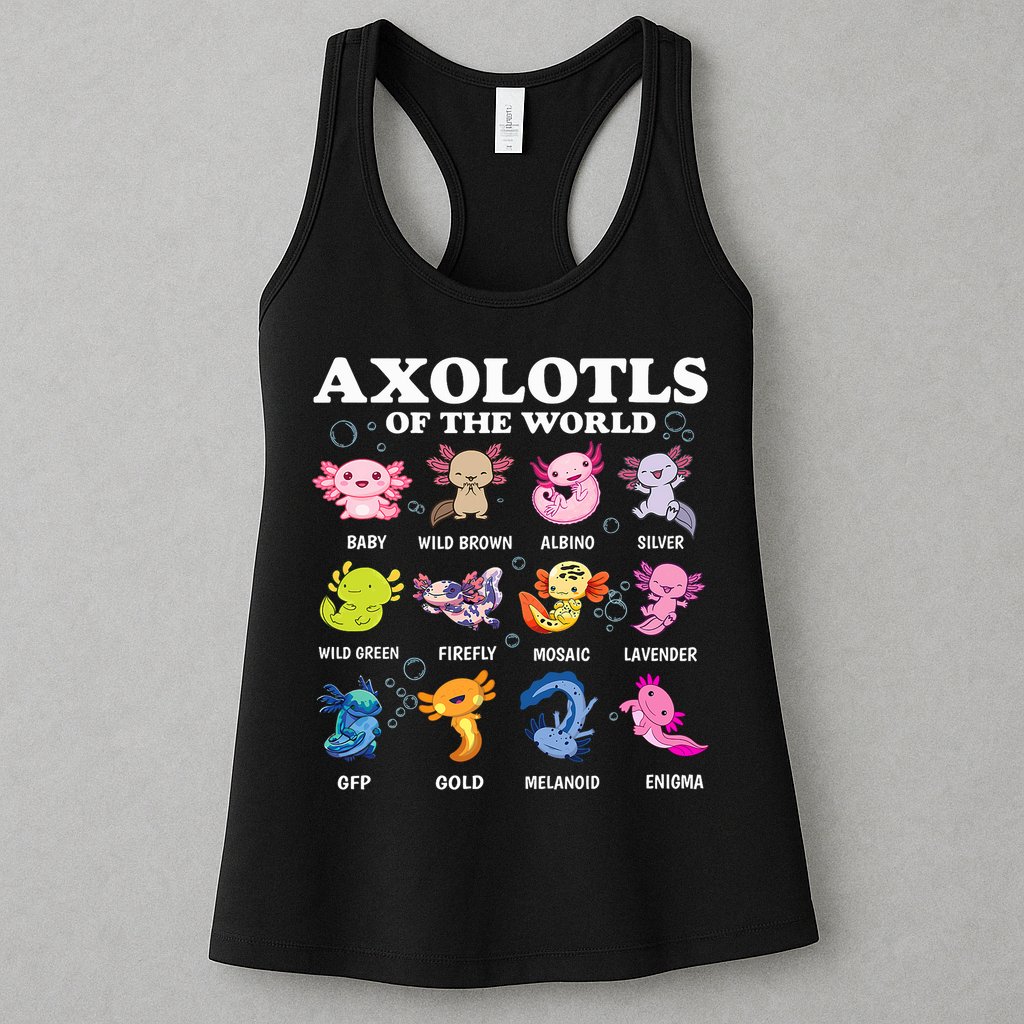 Axolotls Of The World Kawaii Axolotl Animals Fish Amphibian Womens Tank Top