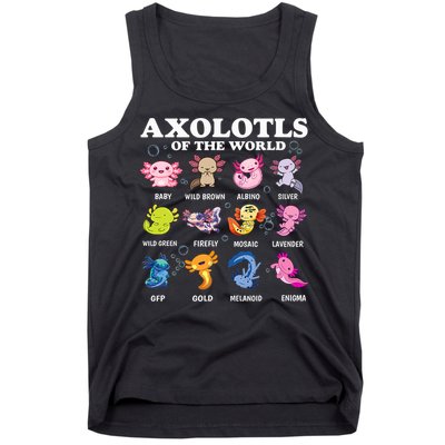 Axolotls Of The World Kawaii Axolotl Animals Fish Amphibian Tank Top