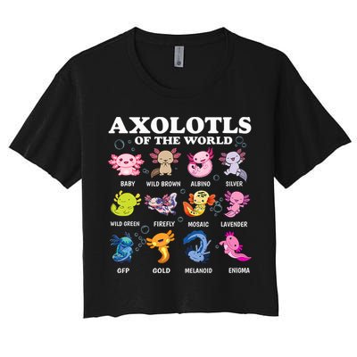 Axolotls Of The World Kawaii Axolotl Animals Fish Amphibian Women's Crop Top Tee