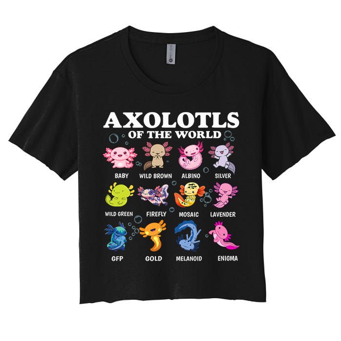 Axolotls Of The World Kawaii Axolotl Animals Fish Amphibian Women's Crop Top Tee