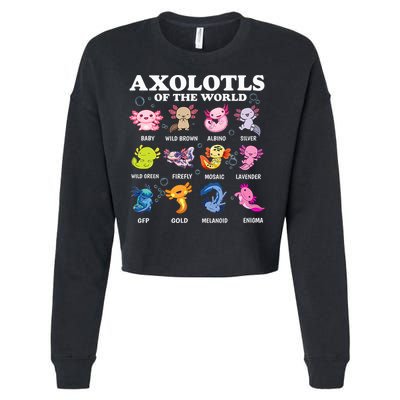 Axolotls Of The World Kawaii Axolotl Animals Fish Amphibian Cropped Pullover Crew