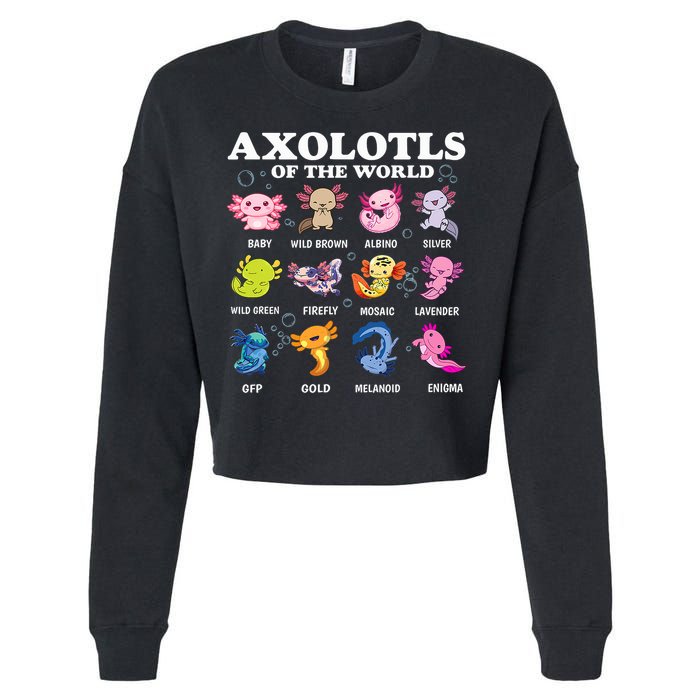 Axolotls Of The World Kawaii Axolotl Animals Fish Amphibian Cropped Pullover Crew