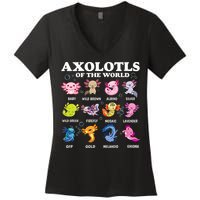 Axolotls Of The World Kawaii Axolotl Animals Fish Amphibian Women's V-Neck T-Shirt