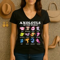 Axolotls Of The World Kawaii Axolotl Animals Fish Amphibian Women's V-Neck T-Shirt