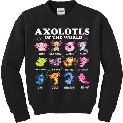 Axolotls Of The World Kawaii Axolotl Animals Fish Amphibian Kids Sweatshirt