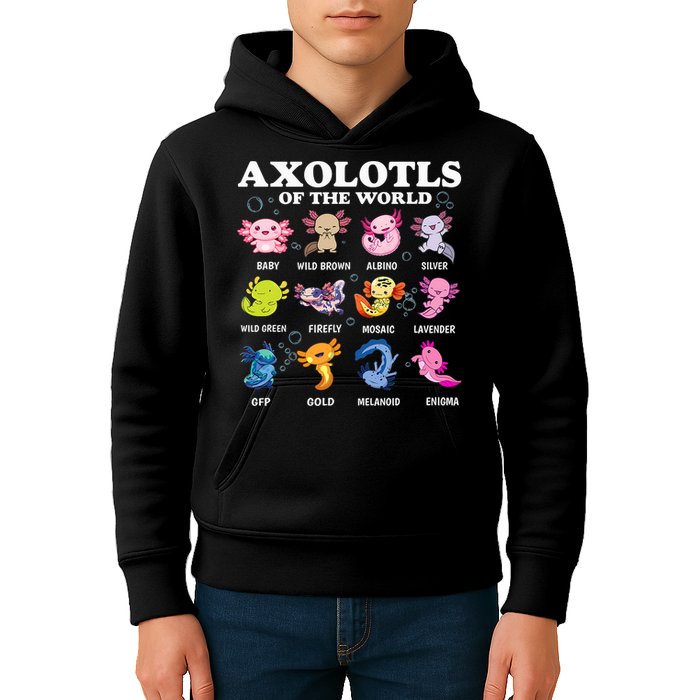 Axolotls Of The World Kawaii Axolotl Animals Fish Amphibian Kids Hoodie