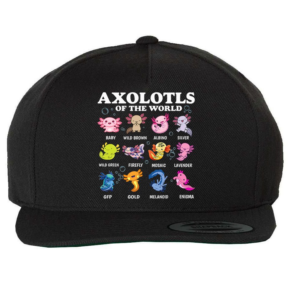 Axolotls Of The World Kawaii Axolotl Animals Fish Amphibian Wool Snapback Cap