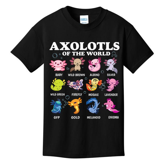 Axolotls Of The World Kawaii Axolotl Animals Fish Amphibian Kids T-Shirt