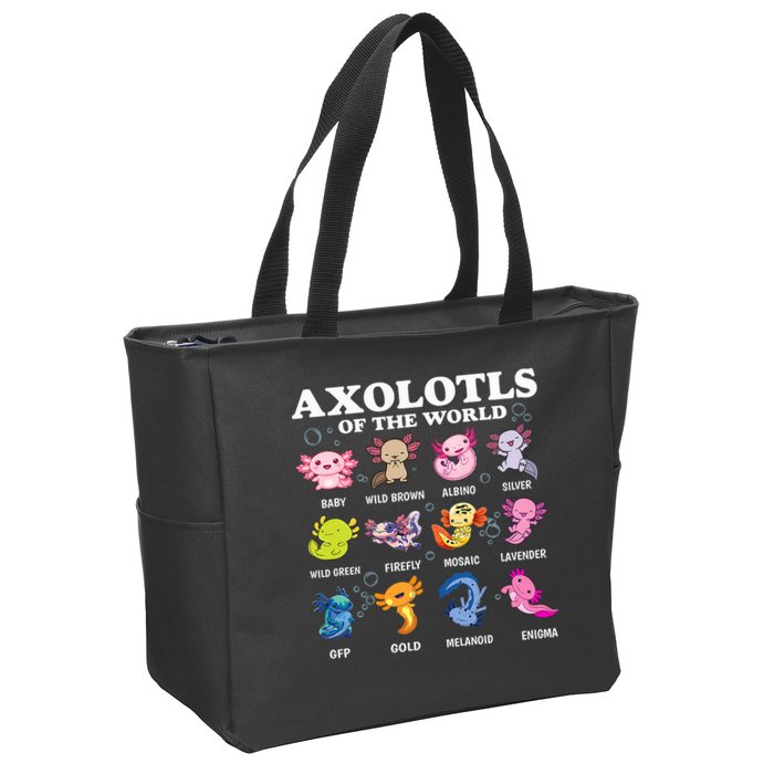 Axolotls Of The World Kawaii Axolotl Animals Fish Amphibian Zip Tote Bag