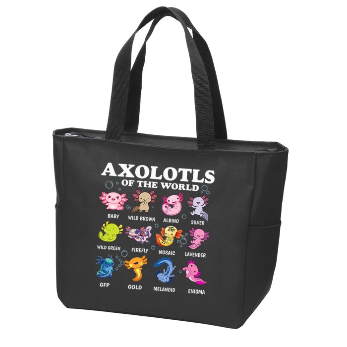 Axolotls Of The World Kawaii Axolotl Animals Fish Amphibian Zip Tote Bag