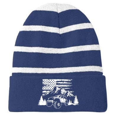 American Offroad USA Flag Atv Utv 4x4 Off Roading QUAD Striped Beanie with Solid Band