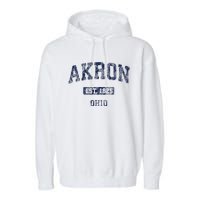 Akron Ohio Vintage Athletic Sports Design Garment-Dyed Fleece Hoodie